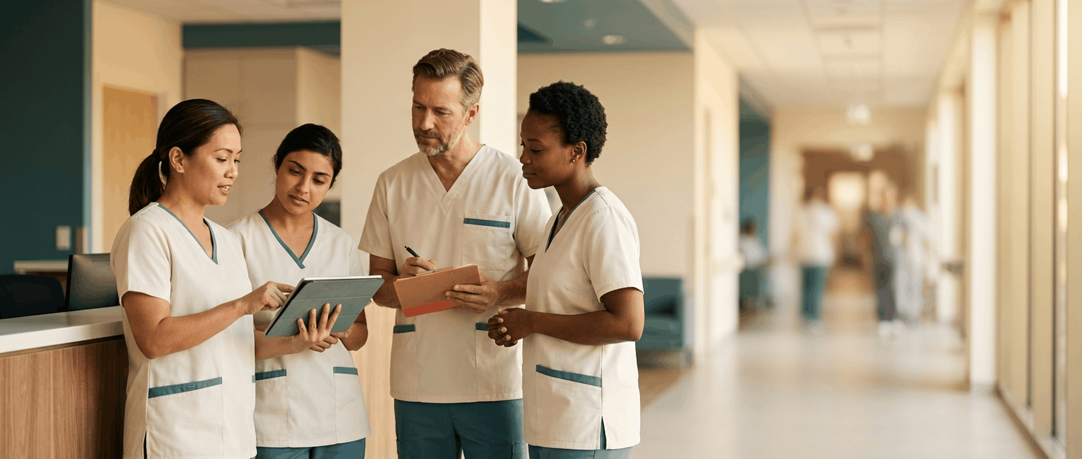 Multikulturelles Pflegeteam am Stationsstützpunkt — kultursensible Pflege im deutschen Klinikalltag